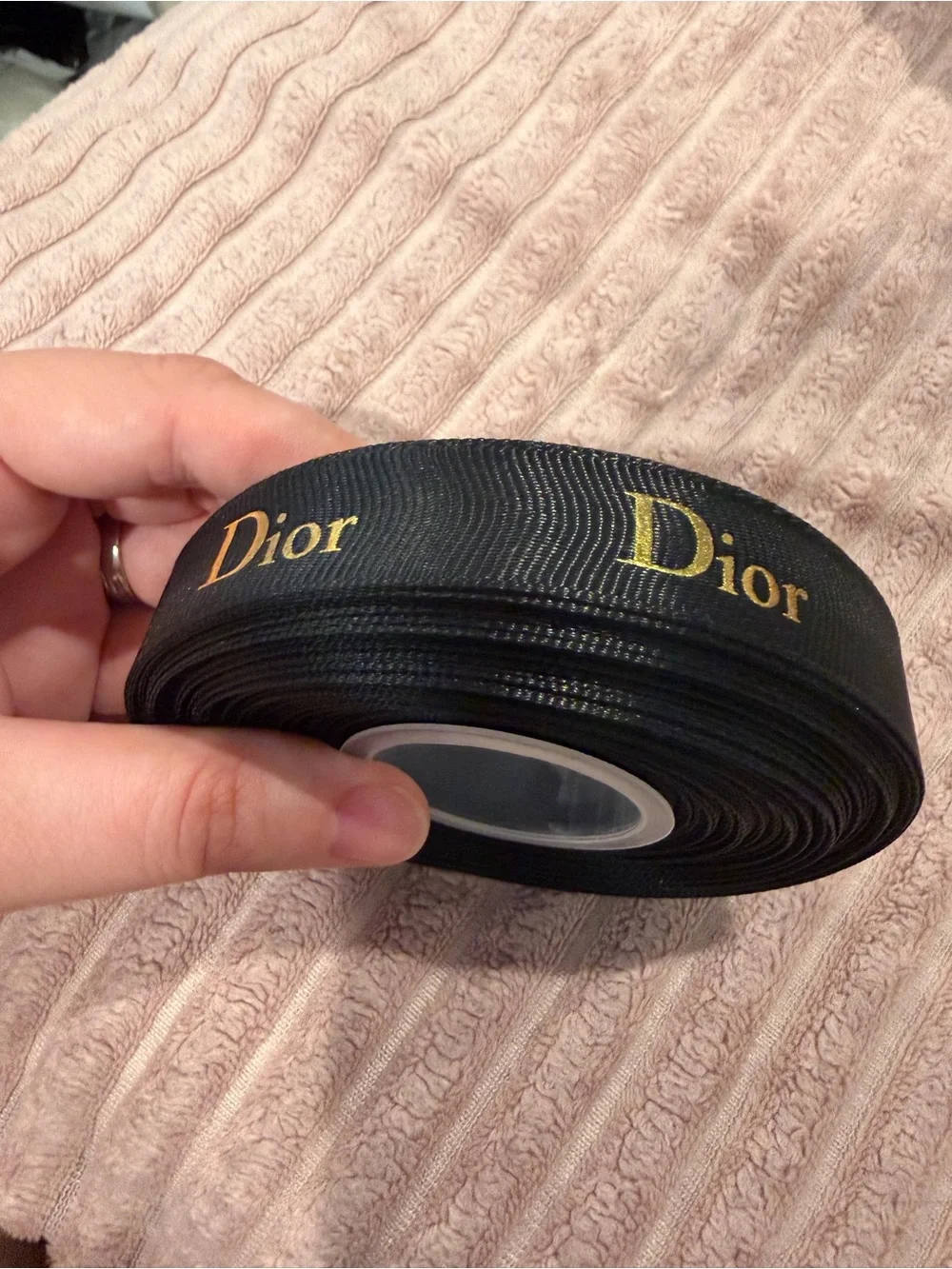 Dior Black Ribbon with Gold Logo Print 40 yards